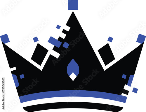 Modern digital crown icon featuring a majestic black and blue design with glitch effect perfect for luxury branding royal symbols gaming graphics and achievement emblems vector Game logo