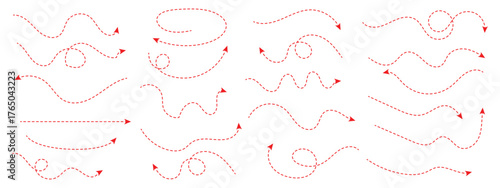 Hand drawn curve dotted line arrow set. Sketch curved dashed arrows design. curved hand drawn arrows. Zigzag arrow stripes design with dotted lines