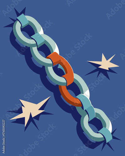 A chain with multiple cracks symbolizing the fragility of thoughts and their propensity to break.. Vector illustration
