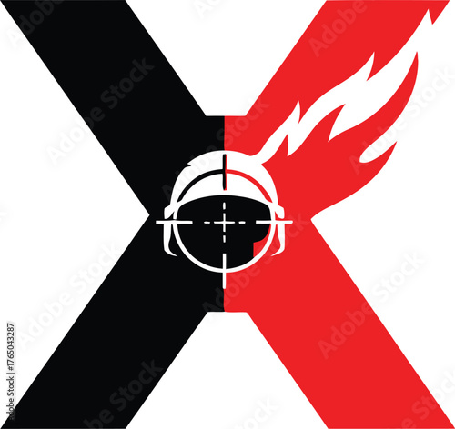 Bold graphic featuring an astronaut helmet incorporated into a stylized letter x emblem representing adventure and exploration a modern design concept. vector Game logo