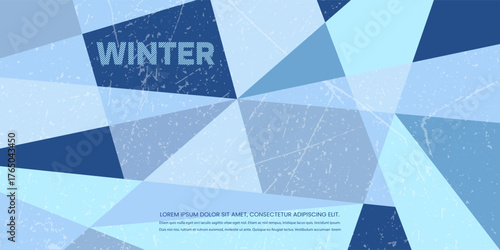Abstract graphic background with various shades of blue and geometric shapes. Winter festive design with a textured frost effect for holiday decor.