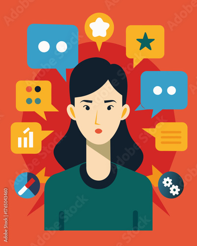 A celebrity receiving backlash and hate from social media their profile picture surrounded by speech bubbles filled with toxic comments.. Vector illustration