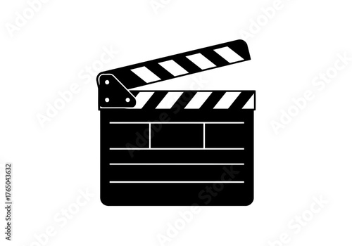 Isolated image of a blank movie clapperboard with an open top section and striped design on the top board