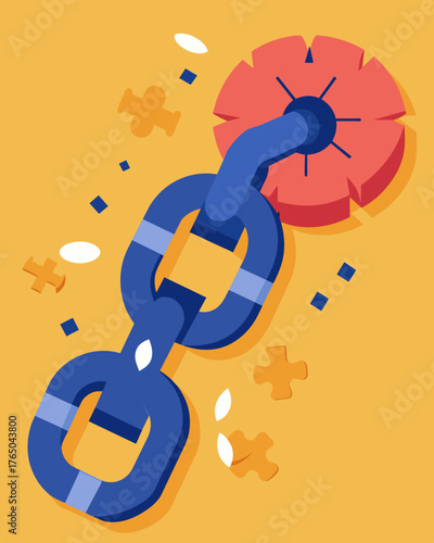 A broken chain with missing links echoing the fragmented thoughts of the individual.. Vector illustration