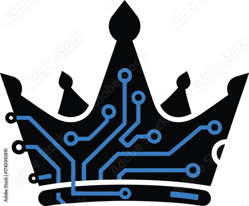 Digital crown technology concept with circuit board pattern design representing modern power innovation and royalty for advanced solutions and intelligent leadership graphics vector Game logo