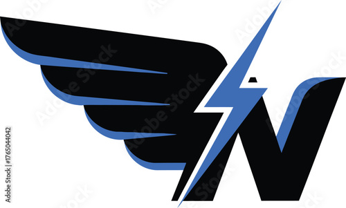 Bold logo design featuring a stylized wing and a lightning bolt incorporated with the letter n perfect for businesses or brands needing a modern look vector Game logo