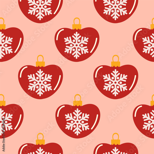 Seamless pattern with red Christmas heart ornaments. Warm, hand drawn vector holiday background. Good for textile fabric design, wrapping paper, website wallpapers, textile, wallpaper and apparel.