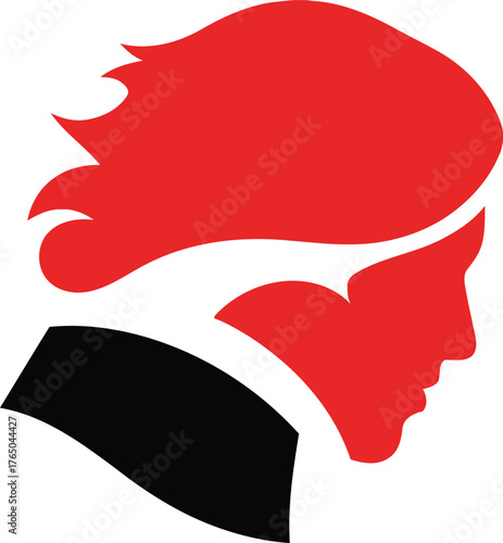 Silhouette of a revolutionary patriot with red hair and a black collar suitable for historical or political concepts and branding vector Game logo