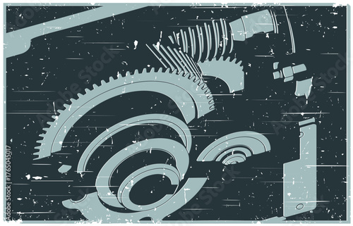 Worm gear with a differential close-up retro poster