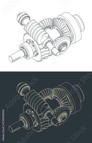 Worm gearbox with differential structure isometric drawings