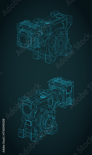 Worm gear motor isometric blueprints
