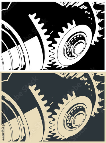 Worm gear with a differential mechanism close-up