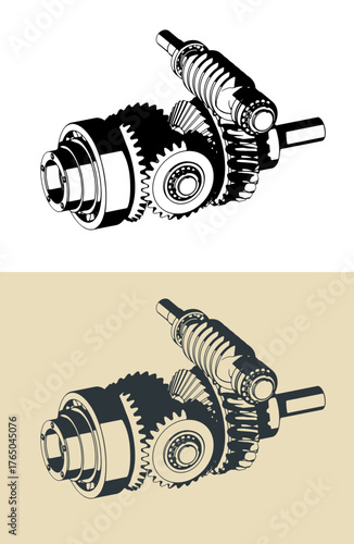 Worm gearbox with differential structure