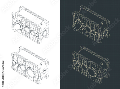 High performance reduction spur gear box isometrivc drawings