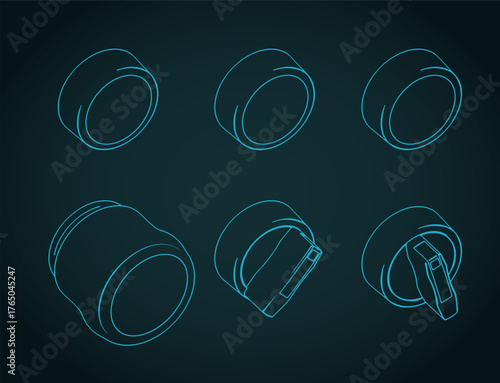 Industrial switches and buttons set isometric blueprints