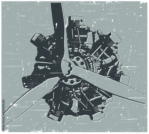 Radial aircraft engine retro poster