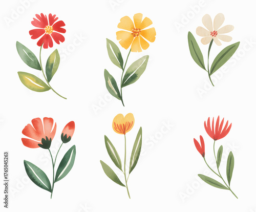 Floral watercolor illustration set with pink and orange blooms, perfect for textile and surface pattern.