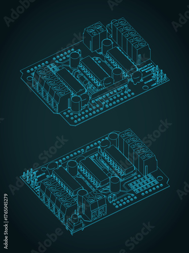 Servo motor driver shield isometric blueprints