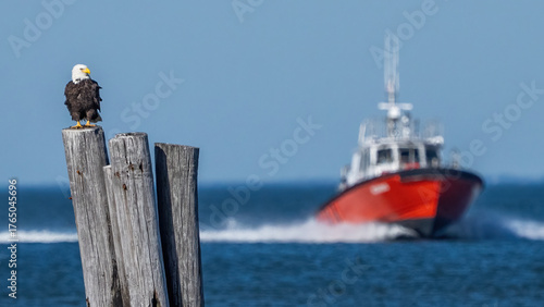 Bald Eagle on piling at Lynnhaven Inlet in Virginia Beach
