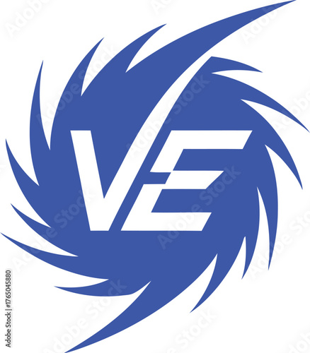 Dynamic logo design showcasing the letters ve integrated within a stylized whirlwind emblem conveying energy speed and impactful visual branding vector Game logo