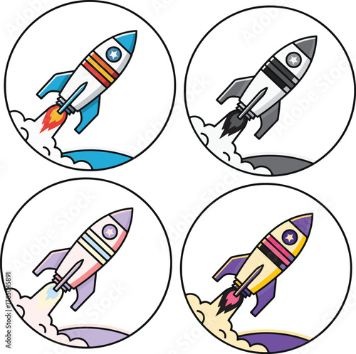 Cartoon Rocket Launching into Space