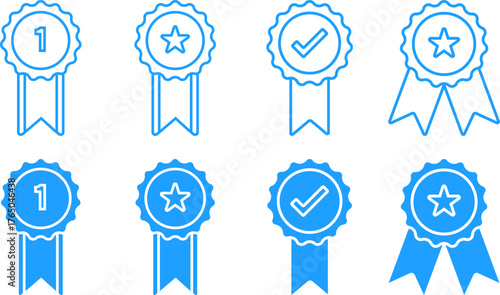 Hand made Set of achievement badge icons simple line and solid vector design perfect for user interface and award concepts By illustrator