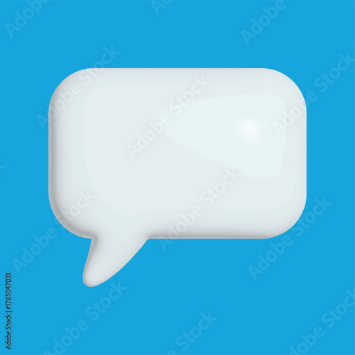 3D speech bubble on blue background. Modern glossy white blank 3D chat message notification icon popup. Design element for conversation interfaces, social media, websites, and apps. EPS 10.	