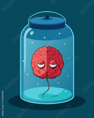 A ped mind encapsulated within a glass jar visible but unable to escape.. Vector illustration