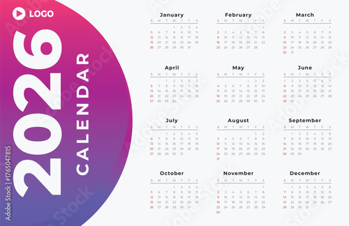 Modern 2026 Yearly Calendar Layout