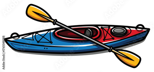 Kayak with Paddle – Vibrant Blue and Red Sit‑Inside Boat Adventure Water Sport Cartoon Vector