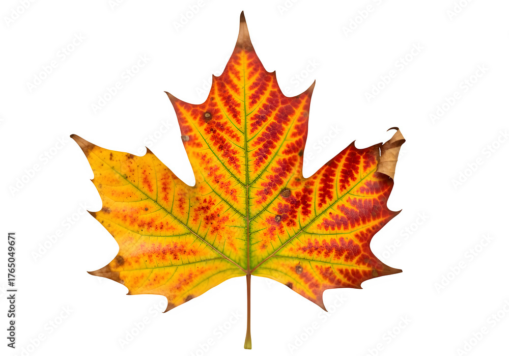 Fototapeta premium Single autumn sycamore or plane tree leaf isolated on transparent or white background. PNG