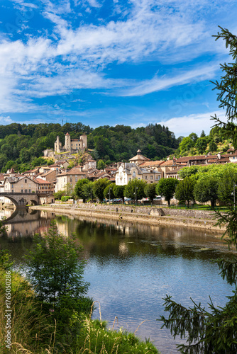 Laroquebrou typical village and la Cère river, Cantal, France, is an important passage, the via Arverna, for pilgrims on their way to Santiago de Compostela via Rocamadour.