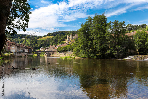 Laroquebrou typical village and la Cère river, Cantal, France, is an important passage, the via Arverna, for pilgrims on their way to Santiago de Compostela via Rocamadour.