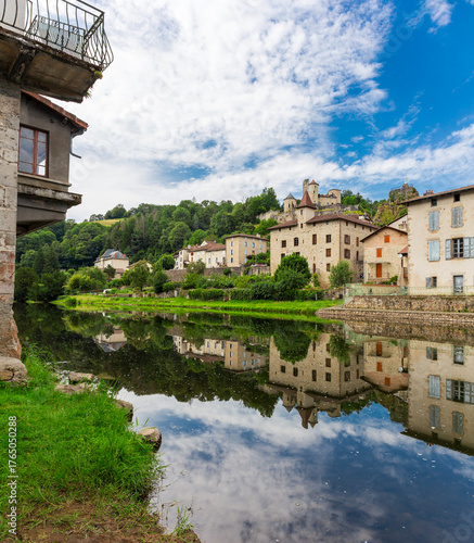 Laroquebrou typical village and la Cère river, Cantal, France, is an important passage, the via Arverna, for pilgrims on their way to Santiago de Compostela via Rocamadour.