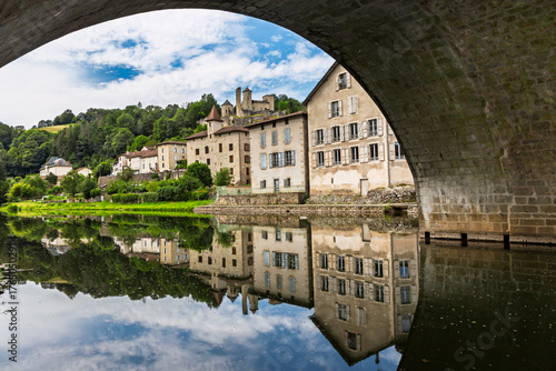 Laroquebrou typical village and la Cère river, Cantal, France, is an important passage, the via Arverna, for pilgrims on their way to Santiago de Compostela via Rocamadour.
