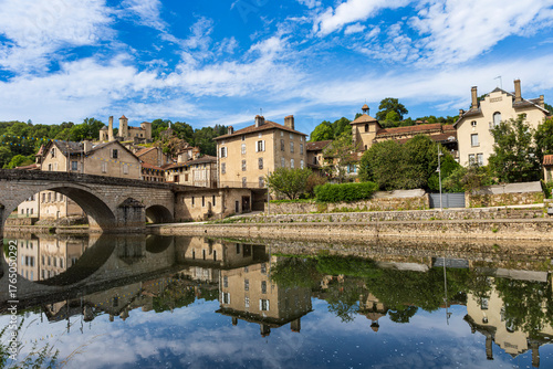 Laroquebrou typical village and la Cère river, Cantal, France, is an important passage, the via Arverna, for pilgrims on their way to Santiago de Compostela via Rocamadour.