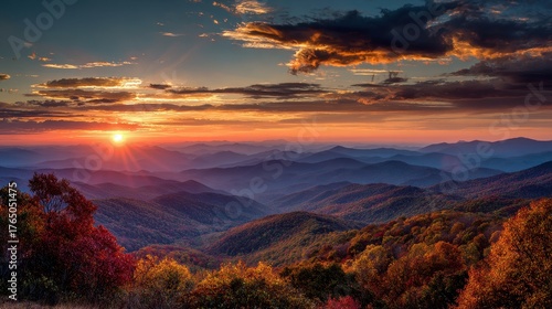 Autumn Radiance: Sunset Views Over the Blue Ridge Parkway by Brevard, North Carolina