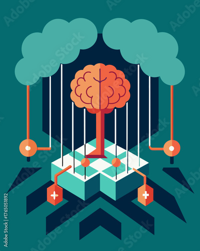A cognitive prison of repetitive patterns preventing growth and change.. Vector illustration