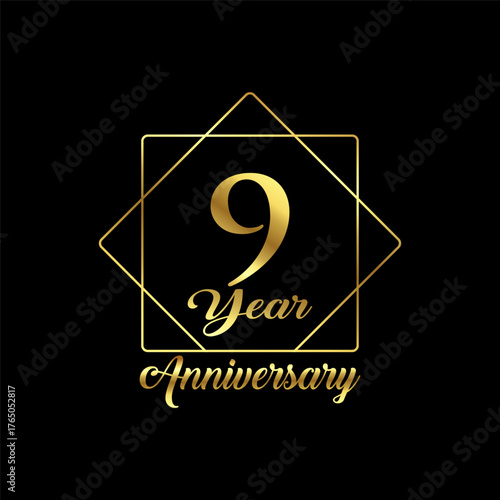 9 year Anniversary wedding wish lettering text vector illustration.