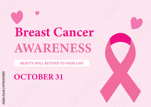 Breast Cancer Awareness month banner Poster DESIGN Pink Ribbon sign and text VECTOR with Hopeful Message and Heart Accents for October Campaigns and Support Graphics