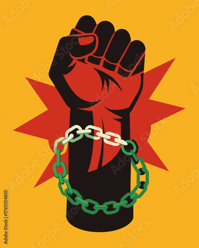 A clenched fist wrapped in chains representing the emotional and physical abuse that can occur in a toxic relationship.. Vector illustration