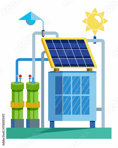 A solarpowered water purification device specifically designed for filtering industrial wastewater.. Vector illustration