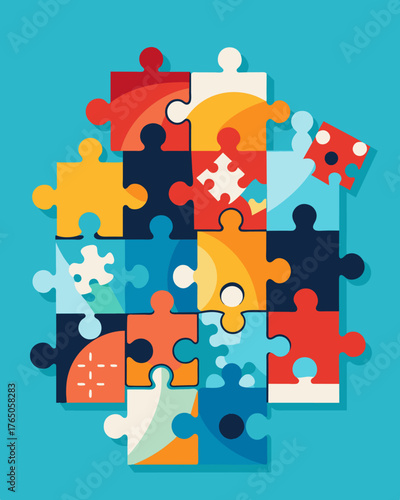 A jigsaw puzzle with pieces tered and overlapping symbolizing the complexity of ones identity and inner thoughts.. Vector illustration