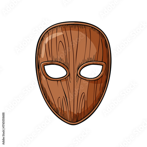 Brown Wooden Mask with Eyes, Cosplay, Theatre, Wood Grain, Halloween, Costume