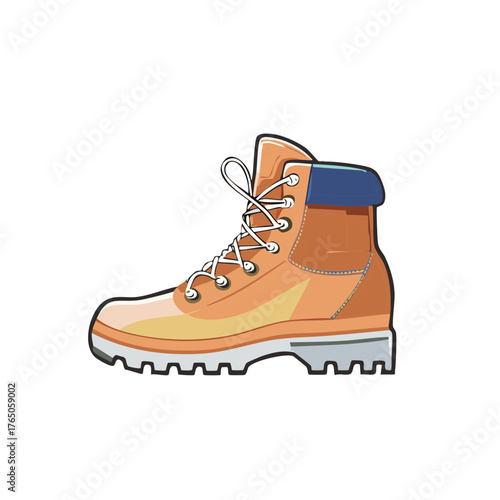 Cartoon Illustration of Orange Work Boot with White Laces