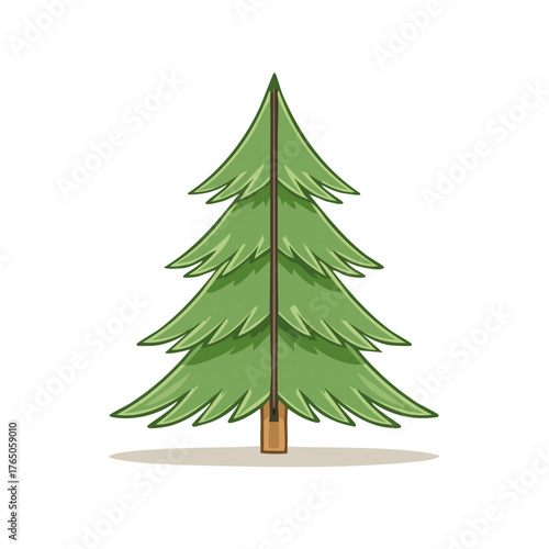Illustration of a fir tree, cartoon style Christmas tree with needles and brown trunk