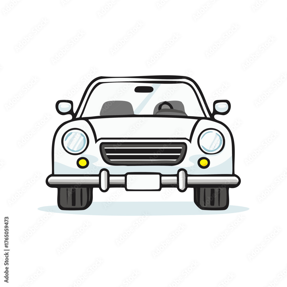 Obraz premium Stylized Front View of a White Vintage Car with Open Top and Simple Cartoon Style Design Perfect for Illustrations