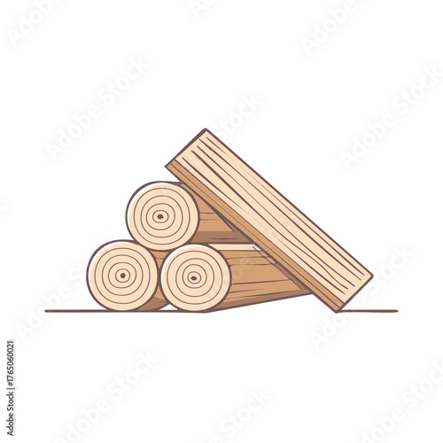 Stylized Stack of Firewood Logs with Rectangular Pieces Resting on Top, Winter Holiday Design Elements