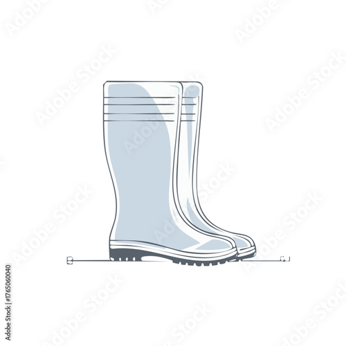 Minimalist illustration of rubber boots, side view, concept of protective footwear for any weather