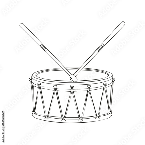 Line Art Illustration of a Drum with Drumsticks for Musical Expression and Performance